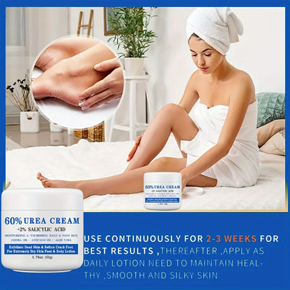 50g Jar of 60% Urea and 2% Salicylic Acid Foot Cream with Jojoba, Avocado and Aloe Labeling