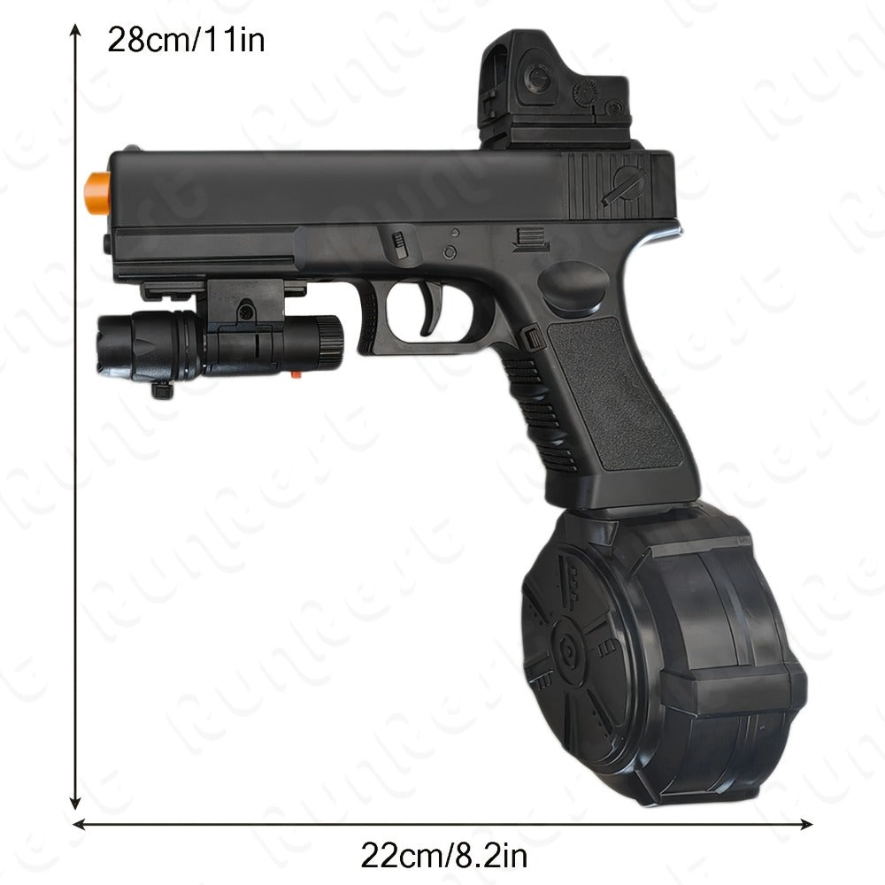 Black Electric Gel Blaster Set with Three Magazine Styles, Sight, Flashlight, Goggles and Charging Cable