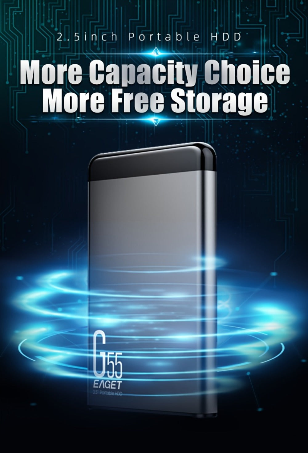 Slim 500GB Portable Hard Drive with USB 3.0 Connection, EAGET G55 Metal-Shell Label and 2.5-Inch Format