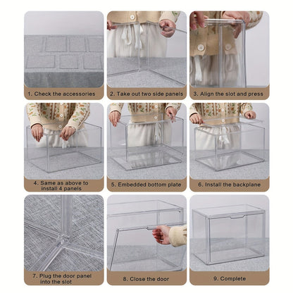 XL Clear Stackable Acrylic Storage Bin with Magnetic Lid, 50L Foldable Display Organizer in One- or Two-Piece Options