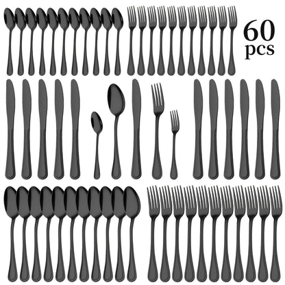 Large Flatware Set with 60-, 65- or 84-Piece Silver, Gold or Black Options and Chopstick Configurations