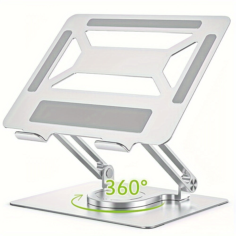 Rotating Laptop Stand with 360-Degree Swivel Base, Foldable Metal Riser in Silver or Black