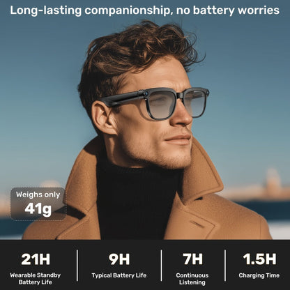 Smart Glasses 8MP Camera Eyewear with Photochromic Lenses, Translation, Object Recognition and Bluetooth Audio