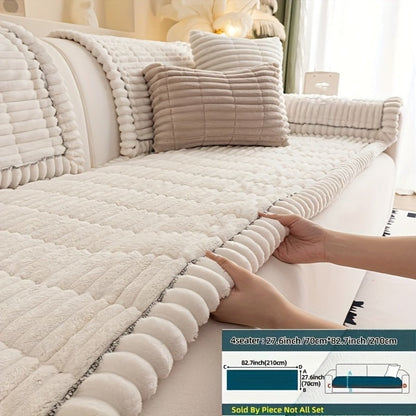 Wavy-Edge Plush Sofa Cushion Cover in Four Colors with Single-, Two-, Three- or Four-Seat Sizes