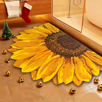 Sunflower Floral Bathroom Mat Non-Slip Super Absorbent Quick Dry Bath Rug Soft Diatom Mud Shower Mat Easy Clean Rubber Backed Floor Mat for Tub Shower Home Decor