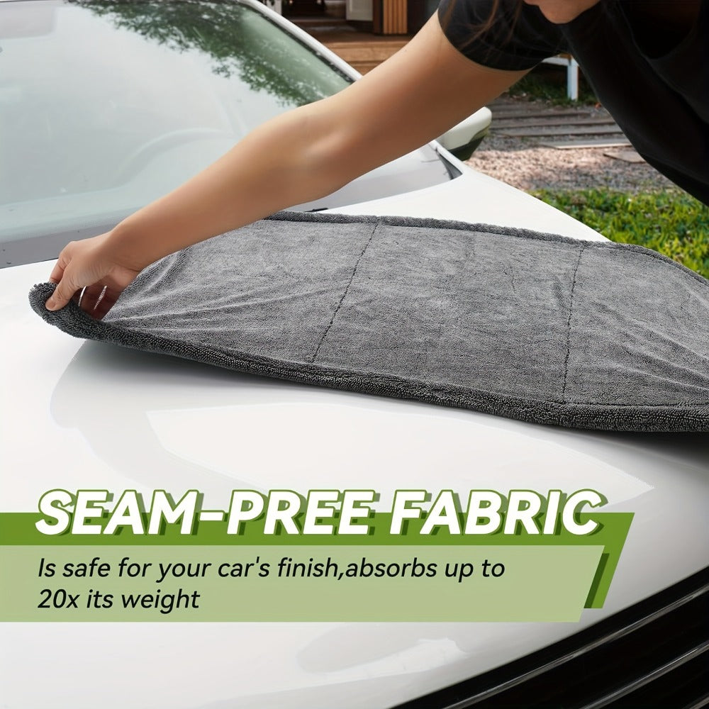 Microfiber Car Drying Towel 1300GSM – Edgeless Streak-Free Quick-Dry Detailing Towel, High Absorbency, XL Size 24x16" & 24x36" for Car Washing & Detailing