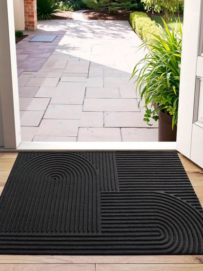 Time Arc Door Mat with Geometric Groove Pattern in Black, Gray or Brown and Two Rectangular Sizes