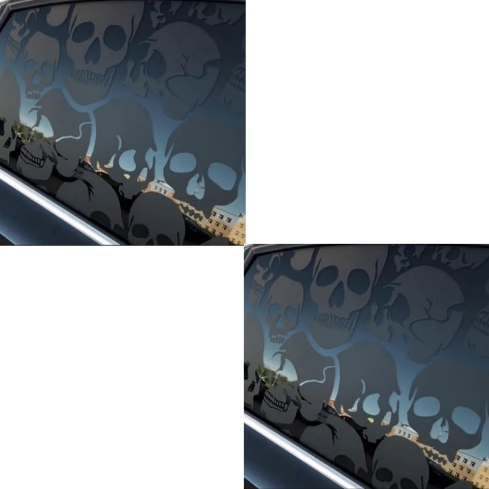 Car Window Decal Gothic Skull 2PCS Reflective Silver UV-Resistant Vinyl | Skeleton Sticker Full Cover Halloween Car Decoration Small 17x11in Large 21.6x17.7in Laptop Mirror Auto Styling
