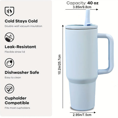 Stainless Steel Insulated Tumbler 40oz with Lid and Foldable Straw - Double Wall Vacuum Keeps Hot 12H Cold 24H, Travel Coffee Cup for Home Office Car and Outdoor, Available in 6 Colors, Great Gift for Men and Women