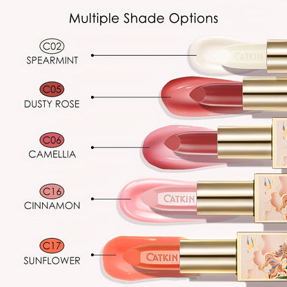 Lip Balm CATKIN Tinted Stick with Five Named Shade Options, Glossy Finish and Floral Packaging