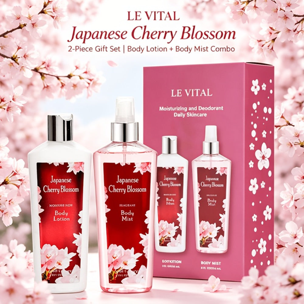 Cherry Blossom Gift Set for Women Body Lotion and Body Mist Japanese Sakura Fragrance Moisturizing Softening Skin Care Set - Perfect Valentine Birthday Mother's Day Bridal Shower Holiday Gift