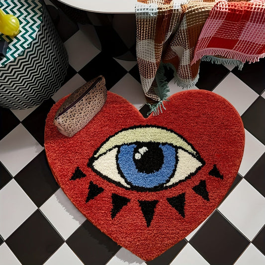 Eye Pattern Heart Shaped Bathroom Mat Plush Non-Slip Absorbent Bath Rug 20x24 inch Valentine Home Decor
