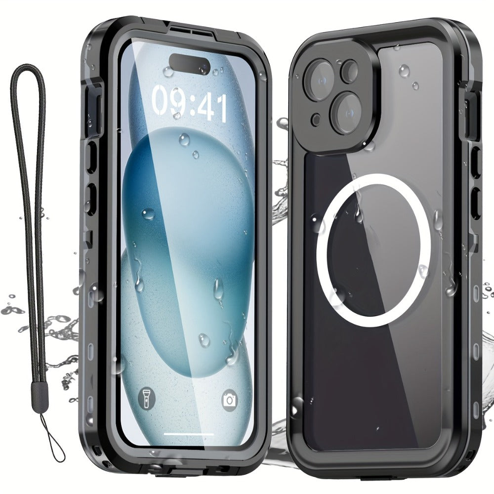 Phone Case Integrated Screen Protector Cover with Magnetic Wireless Charging and Lanyard for iPhone 15–16 Models