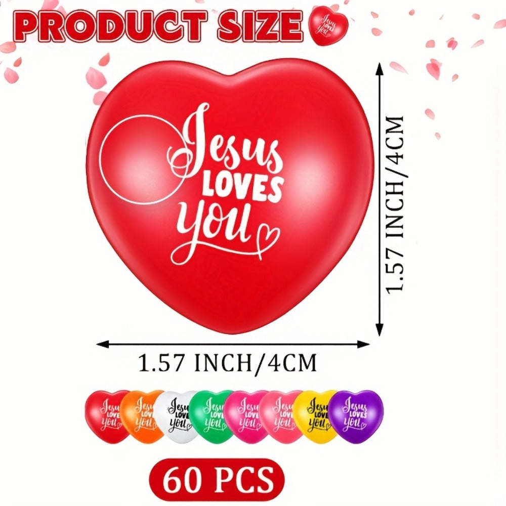 Party Favors Love-Message Balls, 60-Piece Mixed-Color Set in 1.57-Inch Size for Faith Events