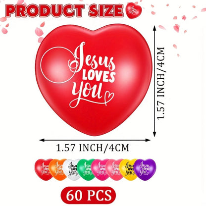 Party Favors Love-Message Balls, 60-Piece Mixed-Color Set in 1.57-Inch Size for Faith Events