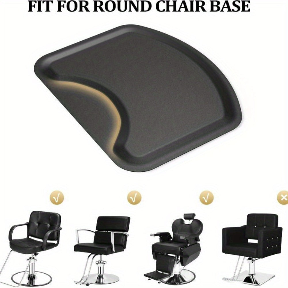 Salon Floor Mat with Round Chair Cutout, Raised Edge and Wide Black Standing Surface for Barber Stations