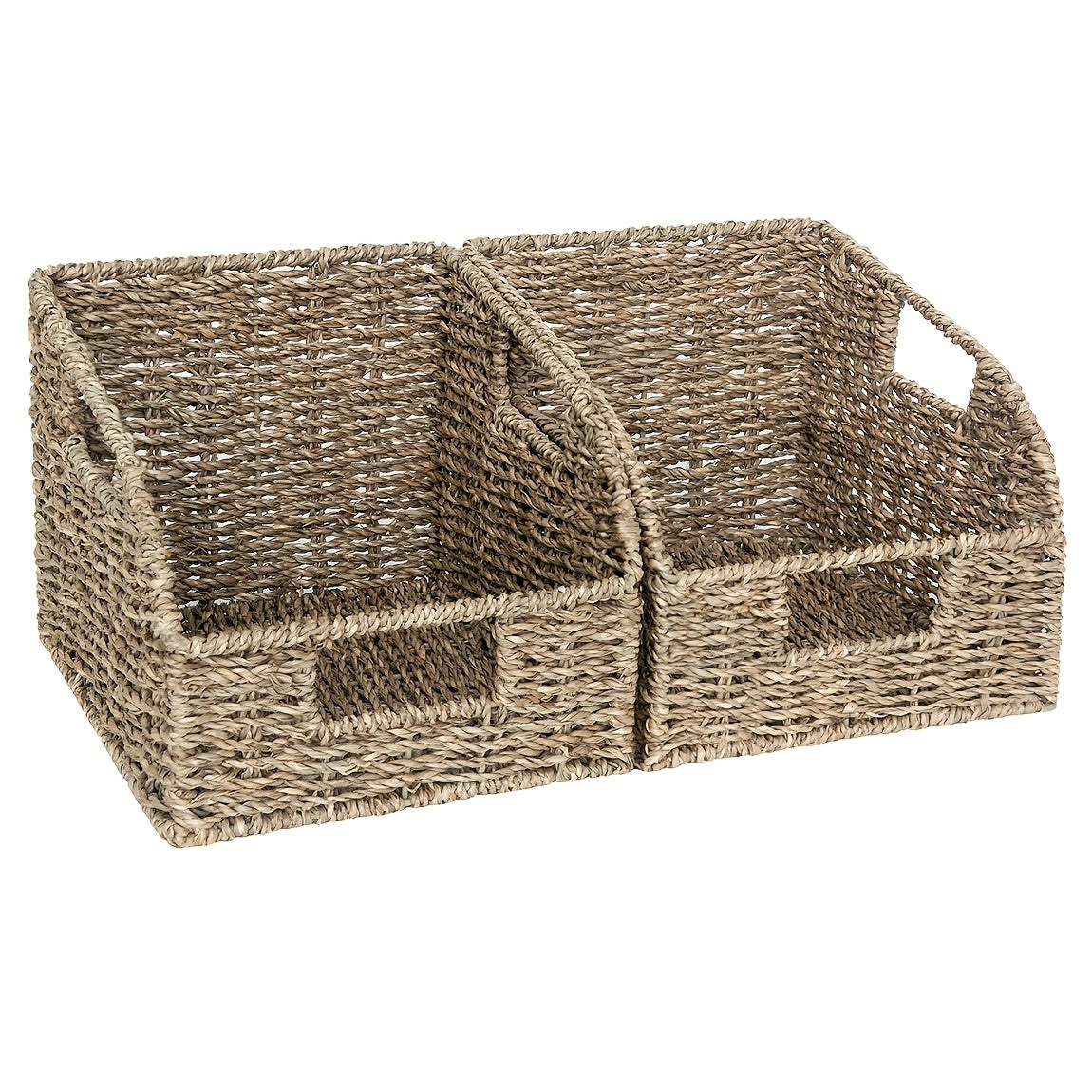 Seagrass & Water Hyacinth Storage Basket with Built-in Handles - Hand-Woven Square Wicker Bins for Bedroom Bathroom Pantry Shelves, Multiple Styles