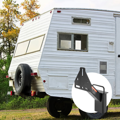 Trailer Spare Tire Carrier Mount 160 lbs Capacity Wrought Iron Black Powder Coat Fits 4 5 6 8 Lug Wheels Multiple Bolt Patterns Marine Utility Trailer No Drill Galvanized Hardware Included