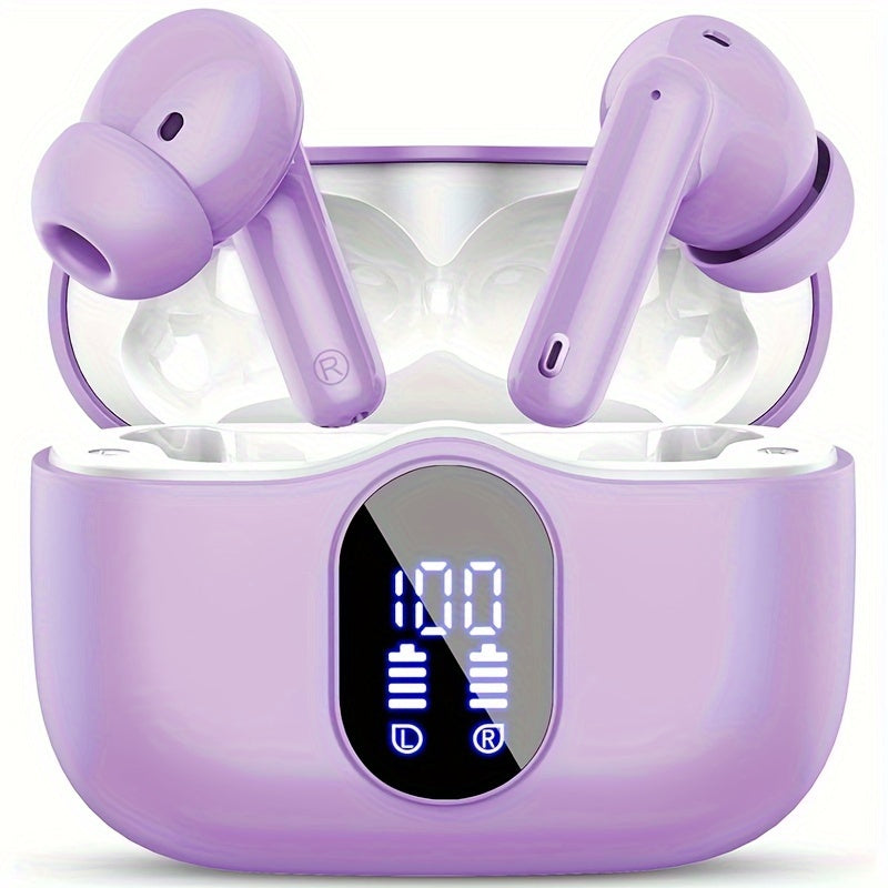 Wireless Earphones Bluetooth 5.3, 40-Hour Playtime, Bass Stereo Sound, LED Display, Noise-Cancelling Mic, Type-C Charging - In-Ear Earphones for Laptop, Tablet, Phone & Sports