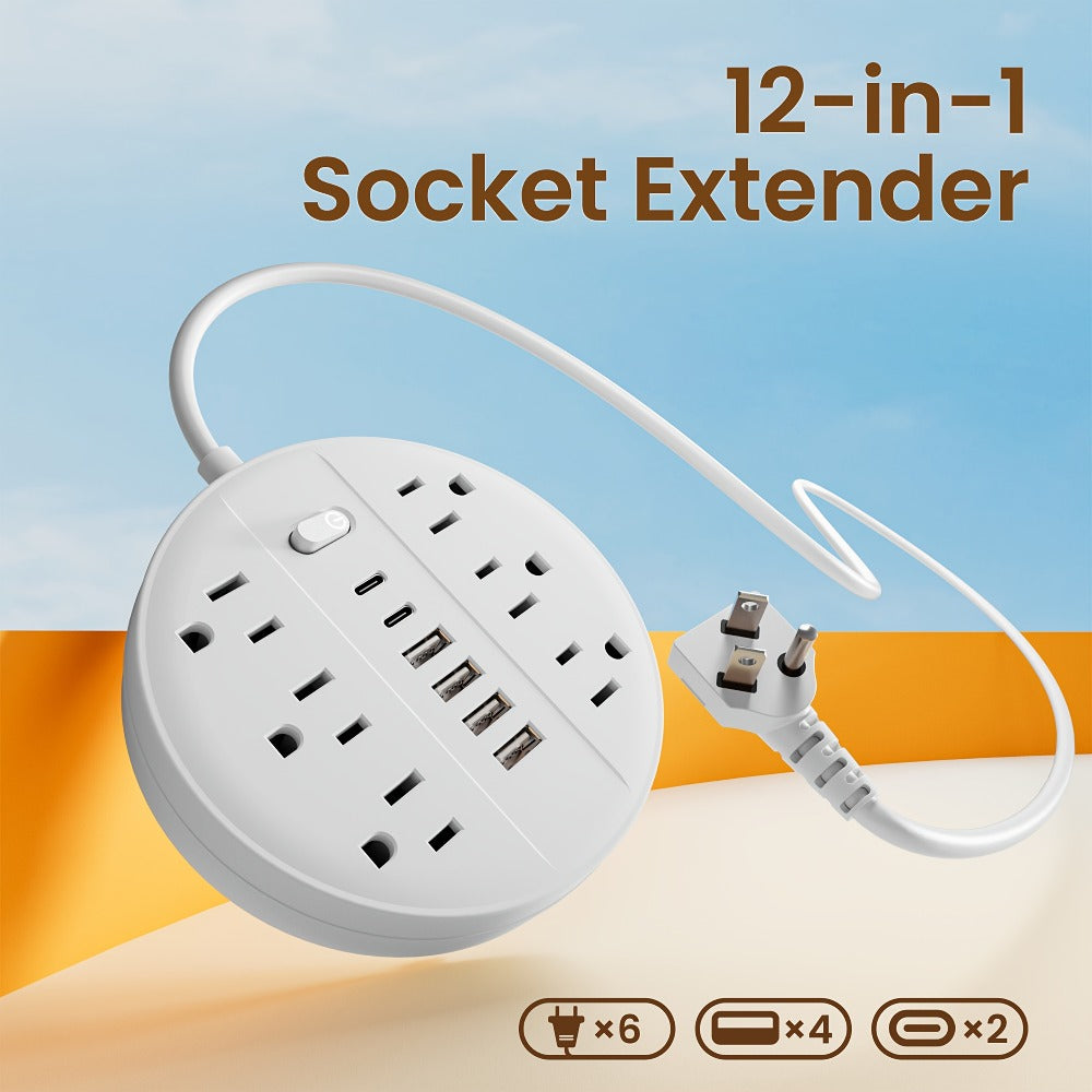 Surge Protector Power Strip 12-in-1 with 6 AC Outlets 4 USB-A 2 USB-C Flat Plug Wall Mount Overload Protection Desk Charging Station for Home Office Travel