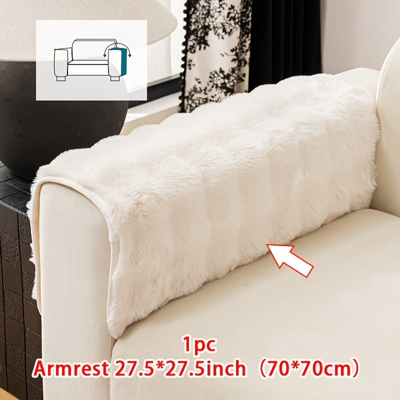 Sofa Cover Thick Faux Rabbit Plush Panels with Anti-Slip Feature for Seat, Armrest, Backrest or Pillowcase