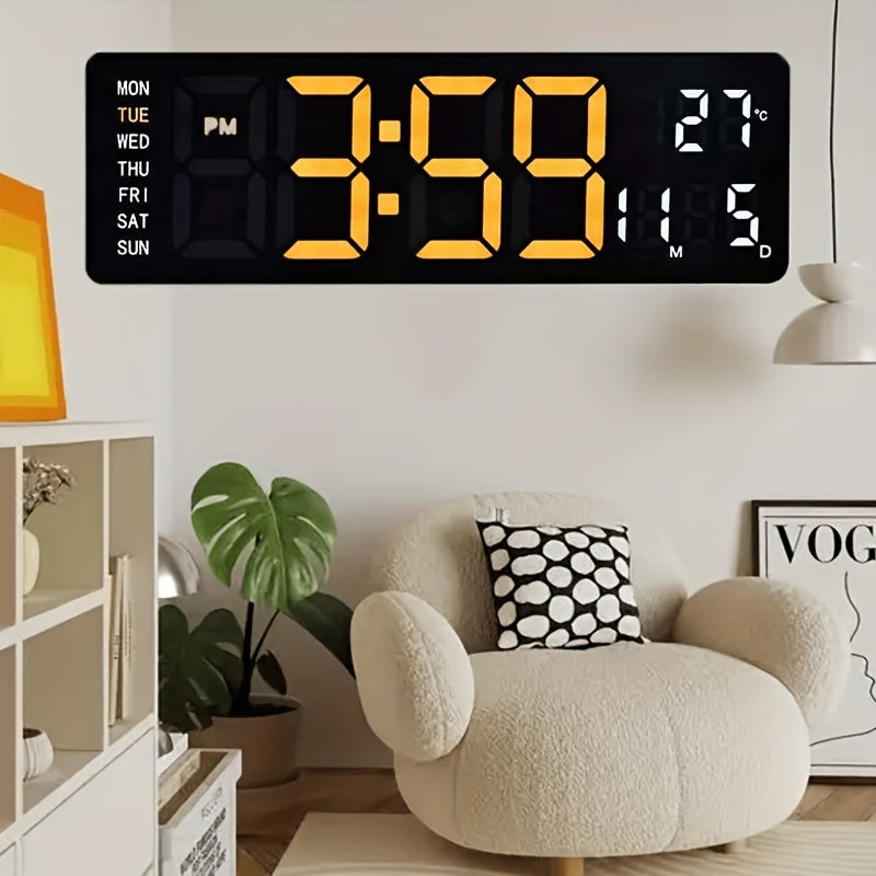 Digital Wall Clock with 16 Inch LED Color Display and Smart Auto-Dimming 10-Level Brightness