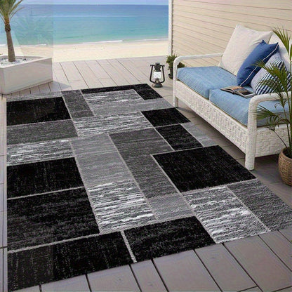 Outdoor Rug Geometric Washable | Black Gray Patio Balcony Pool Yard