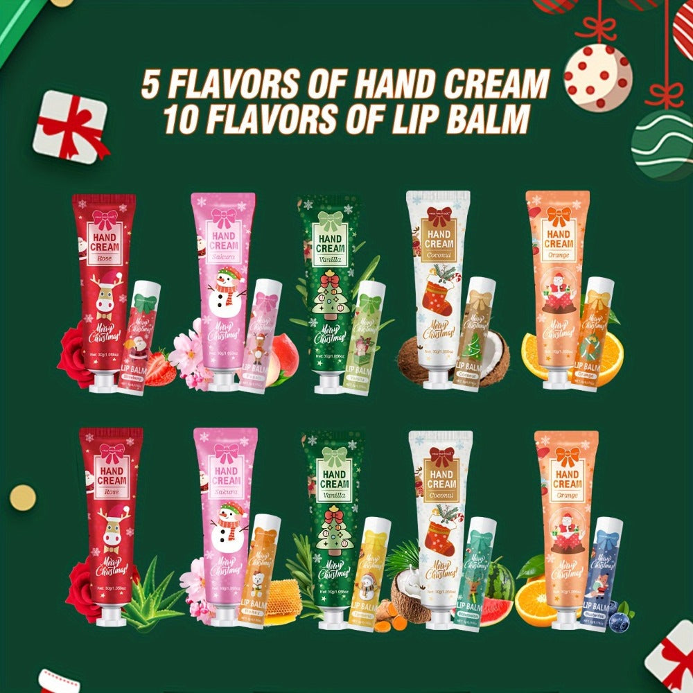 Bulk Gift Set 120 Pieces Lip Balm & Hand Cream with Red Velvet Bags & Holiday Cards — Moisturizing Party Favors for Colleagues, Employees & Friends