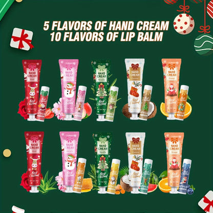 Bulk Gift Set 120 Pieces Lip Balm & Hand Cream with Red Velvet Bags & Holiday Cards — Moisturizing Party Favors for Colleagues, Employees & Friends