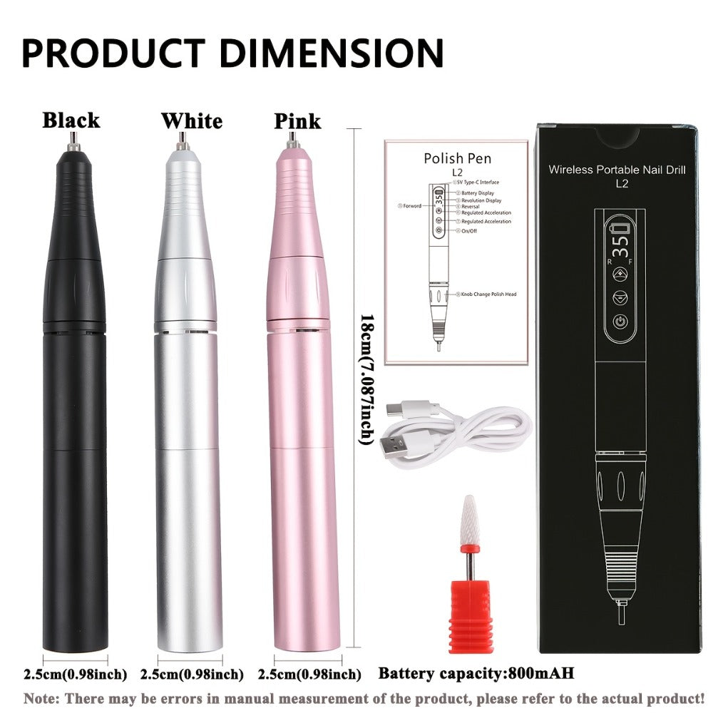 35000RPM Electric Nail Drill Rechargeable – Portable USB-Powered Low Noise Nail Efile for Manicure & Pedicure | Professional Cordless Nail Drill for Acrylic & Gel Nails, Gift for Women