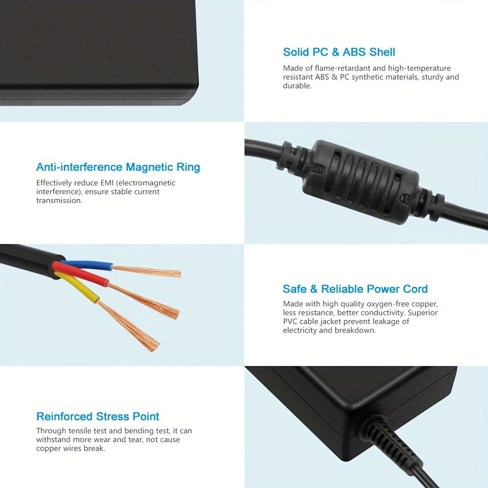 Universal DC Power Adapter 19V 3.42A 65W – ALITOVE Laptop Charger & Monitor Power Supply with 9 Interchangeable Tips, Multi-Device Compatible for Laptops, Monitors, Audio Equipment