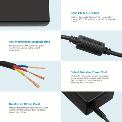 Universal DC Power Adapter 19V 3.42A 65W – ALITOVE Laptop Charger & Monitor Power Supply with 9 Interchangeable Tips, Multi-Device Compatible for Laptops, Monitors, Audio Equipment