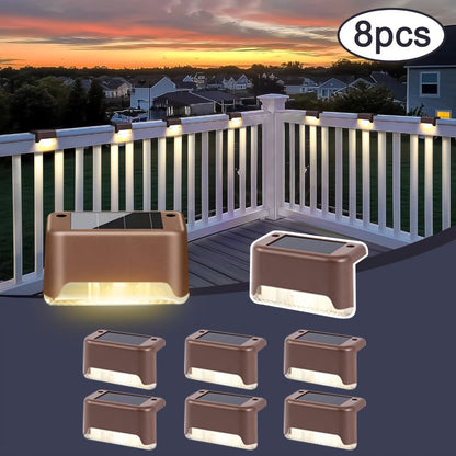 Solar Deck and Step Lights, 8- to 32-Piece Packs in Black, White or Brown with Integrated Panels