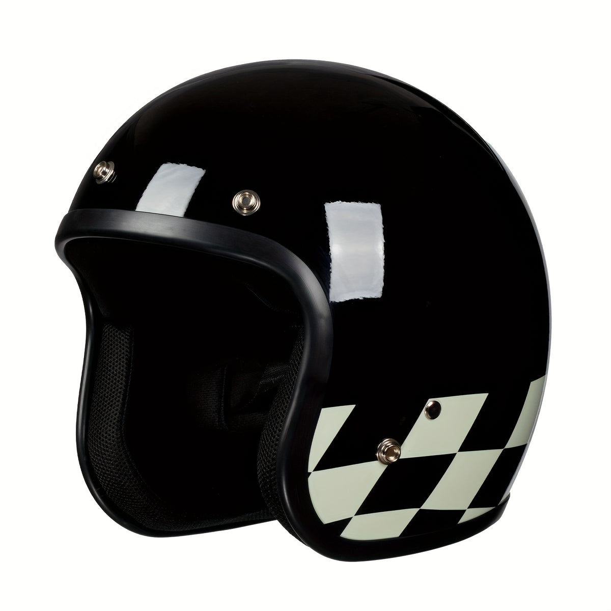 Motorcycle Helmet 3/4 Open-Face Design in Six Graphic Styles, S-XL Sizes with Front Snap Hardware and Padded Liner