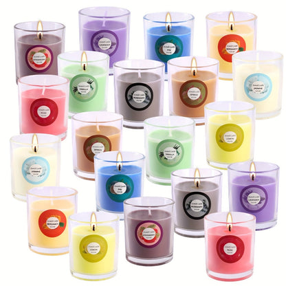 20-Piece Candle Gift Set with Glass Jars, Ten Fragrance Label Styles and Multicolor Assortment