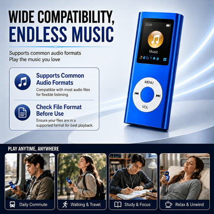 Aluminum Alloy MP3 Player 64GB with Earphone & Charging Cable, Slim 1.8 Inch LCD Portable Music Player, 200mAh Rechargeable Battery, Supports MP3 WMA FLAC APE, TF Micro SD Card Up to 64GB (Card Not Included)