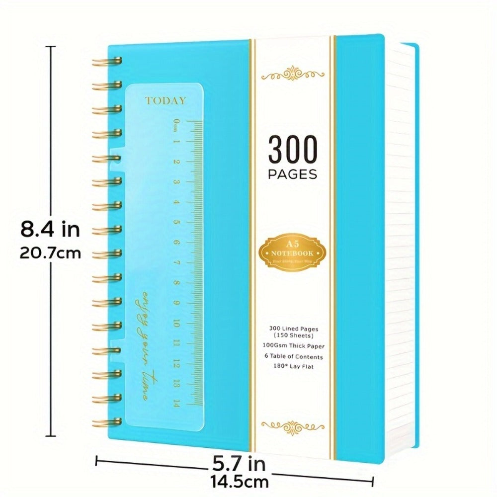 A5 Hardcover Spiral Notebook with 300 Lined Pages, 100 GSM Paper and Six Color Cover Options