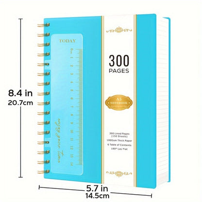 A5 Hardcover Spiral Notebook with 300 Lined Pages, 100 GSM Paper and Six Color Cover Options