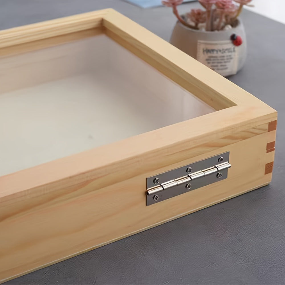 Wooden Display Cabinet with Transparent Lid – Lockable Rectangular Storage Box for Collectibles, Jewelry, Souvenirs & Memorabilia – Sturdy Wood with Secure Metal Latch