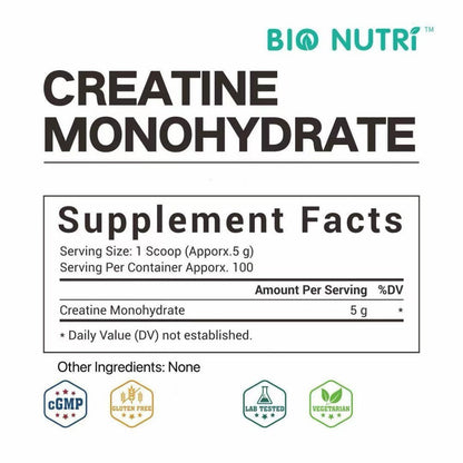 Creatine Monohydrate Powder 5000mg Per Serving 500g Pure Micronized Unflavored - Pre & Post Workout Supplement for Muscle Strength, Power & Recovery - Fast Dissolving 100 Servings