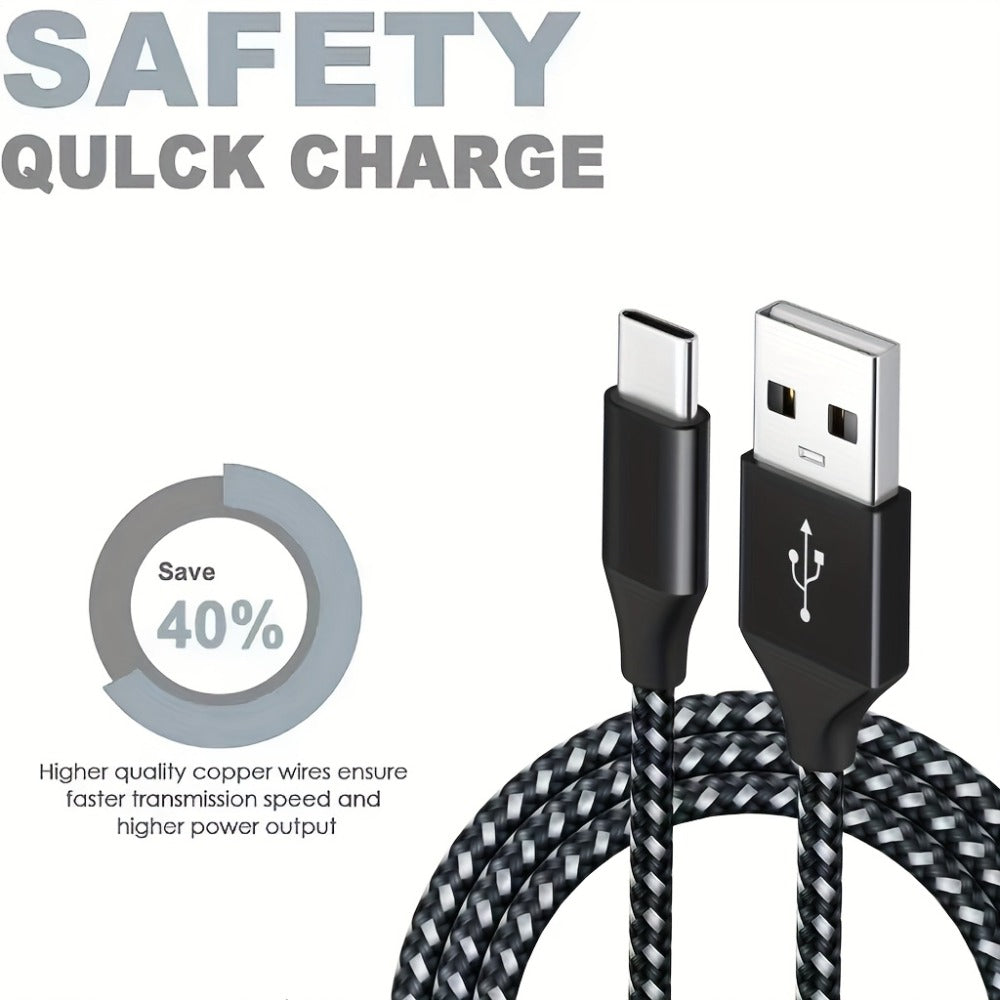 5-Pack USB-C Cable Nylon Braided Fast Charging, Multi-Length 3.3/3.3/6.6/6.6/10ft, Compatible with iPhone 15 16 Pro Max, iPad Pro, Samsung Galaxy Tab S9, Google Pixel, LG, Sony, OnePlus, Black & White