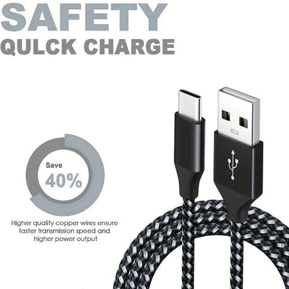 5-Pack USB-C Cable Nylon Braided Fast Charging, Multi-Length 3.3/3.3/6.6/6.6/10ft, Compatible with iPhone 15 16 Pro Max, iPad Pro, Samsung Galaxy Tab S9, Google Pixel, LG, Sony, OnePlus, Black & White