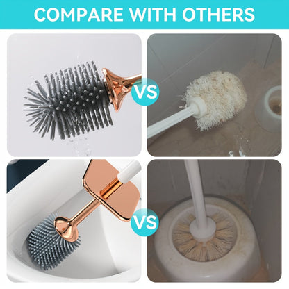 Black TPR Silicone Toilet Brush and Covered Holder Set with 41cm Handle for Bathroom Floor Storage
