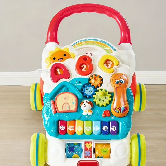 Sit to Stand Baby Push Walker 2-in-1 Adjustable Speed Learning Walker Detachable Play Panel 7-Mode Piano Light-Up Buttons Sound Effects | Infant Walking Toy for Boys Girls | Baby Shower Birthday Gift