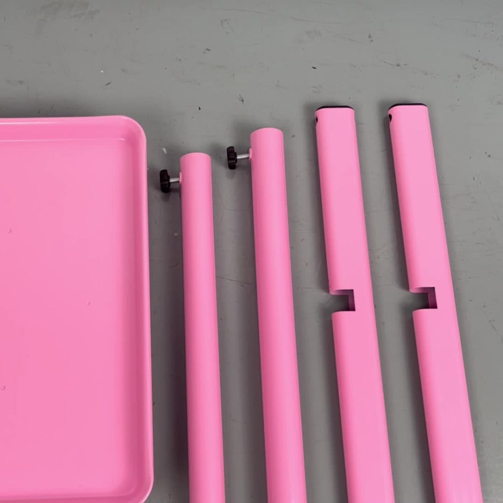 Adjustable Salon Tray Cart with 10 Disposable Covers and Gold or Pink Finish on Rolling Casters