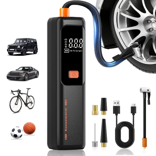 Cordless Tire Inflator Portable Air Compressor – USB-C Rechargeable, Digital Gauge, 3X Fast Inflation for Car Tires, Bikes, Motorcycles & Sports Balls