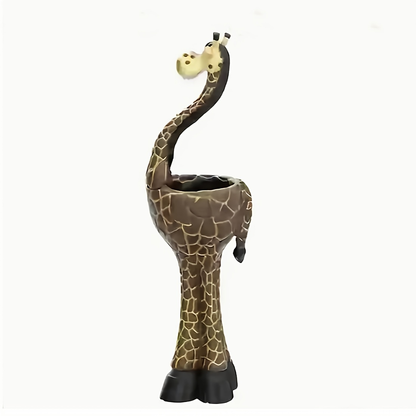 Giraffe-Shaped Decorative Planter with Pictured Long-Neck Body, Open Back Pot and Dark Base