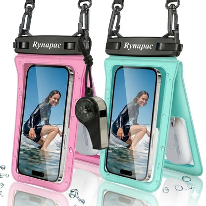 RYNAPC 2-Pack Waterproof Phone Pouch with Lanyard IPX8 Dry Bag for iPhone 16 15 14 Pro Max 6.7 Inch – Double-Layer Shockproof Sandproof Case for Swimming Boating Kayaking Beach