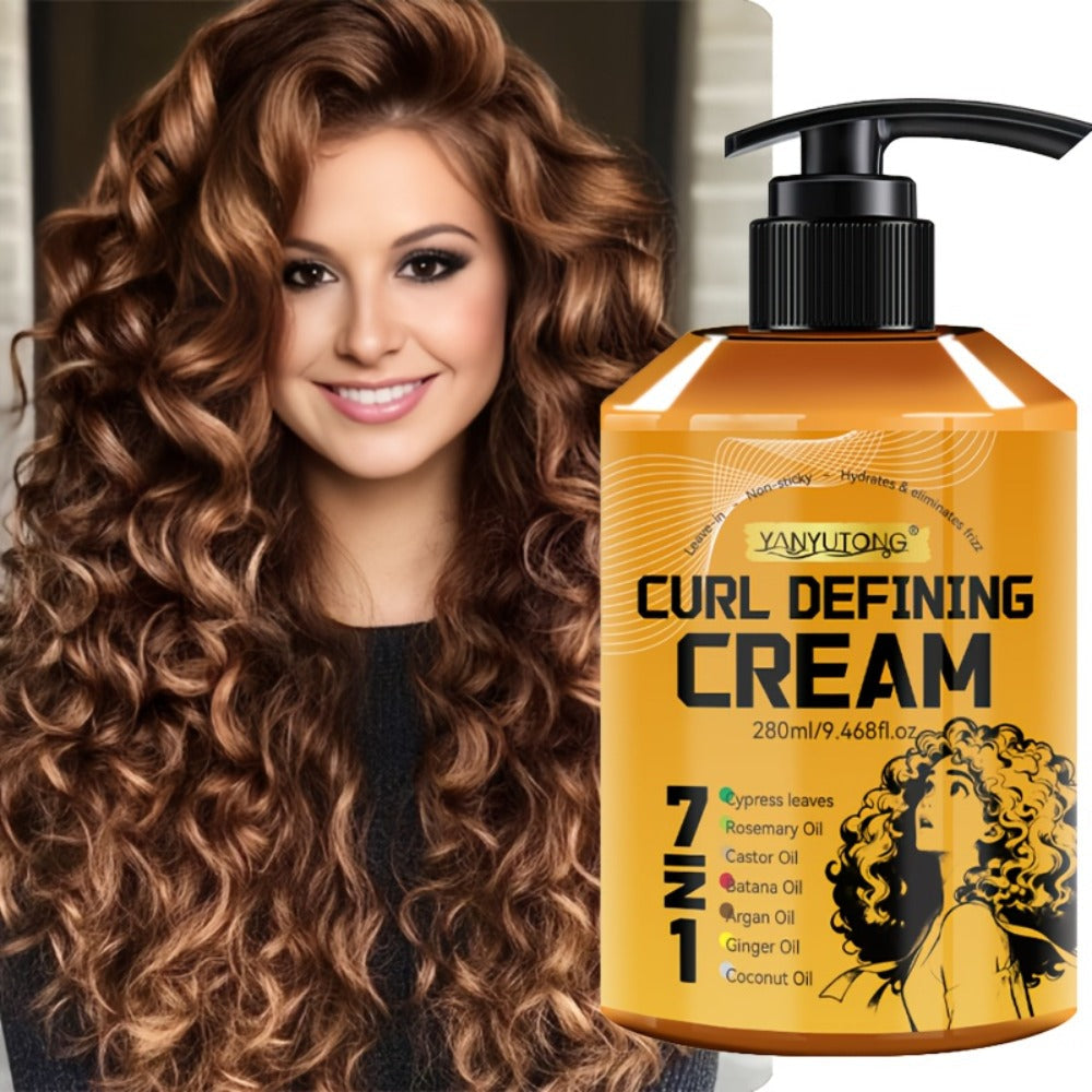 Curl Defining Cream 7-in-1 with Argan Oil & Rosemary Oil 280ml — Frizz Control, Natural Fluffiness & Long-Lasting Hold for Wavy, Curly &