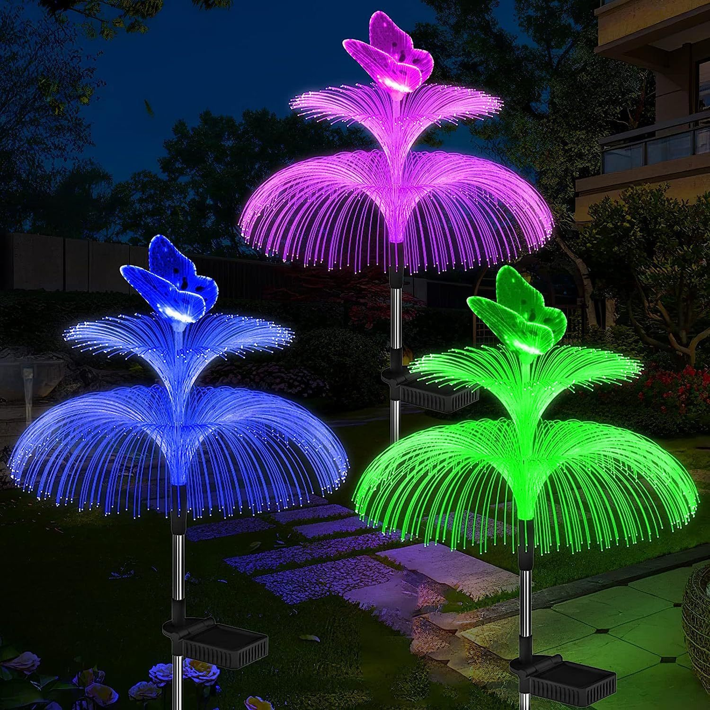 Solar Garden Lights Butterfly Jellyfish Stakes with Gradient Color Change in 2- or 4-Pack Sets